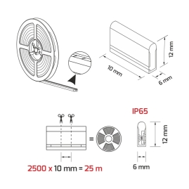 Taśma LED Neon Flex IP65 12W/m 24V DC - 25m