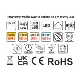 Taśma LED Neon Flex IP67 6,2W/m BARWA ZIMNA  8000K
