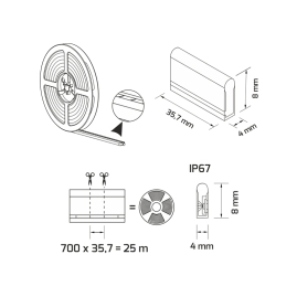 Taśma LED Neon Flex IP67 6,2W/m 24V DC- 25m- rysunek techniczny