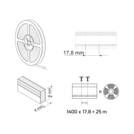 Taśma LED Neon Flex IP67 6,2W/m- 25m-rysunek techniczny