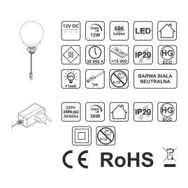 Zestaw LED 12 żarówek BUMI do lustra -parametry techniczne