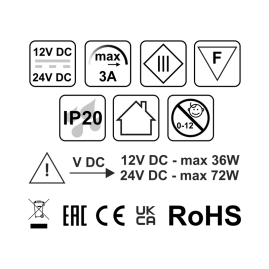 Wyłącznik XC60 do profili LED ze złączką UNI – wersja bez przewodu. Dane techniczne.