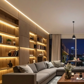 Oświetlenie regału z zastosowaną taśmą LED COB SOFT