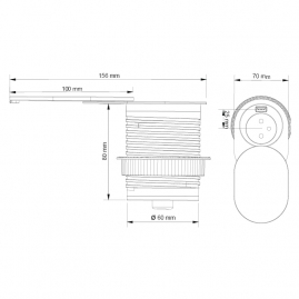 SLIDEBOX USB - gniazdo meblowe z USB - rysunek techniczny