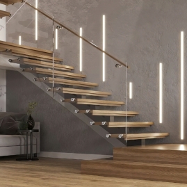 Lumi Flow w barwie neutralnej idealne rozwiązanie do oświetlenia schodów.